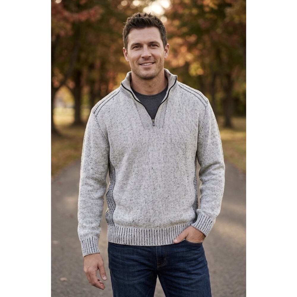 Xray Jeans - Men's Quarter Zip Knit Sweater Gray - Size Large